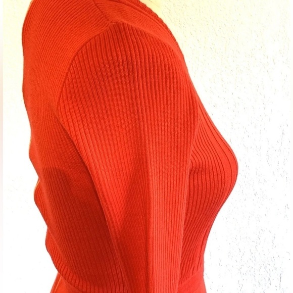 Aristo Kat Knit Dress Sz 14 Long Red/Orange Wool/Acrylic Back Zip - Picture 6 of 12